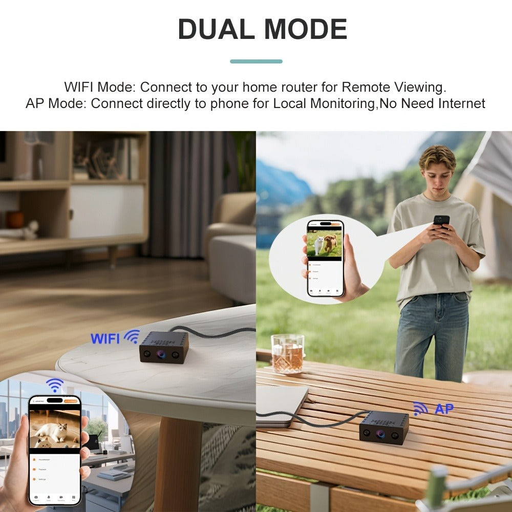 Mini Security Camera No WiFi No Internet Needed, Full HD 1080P Wireless Indoor Camera Built-In AP Hotspot