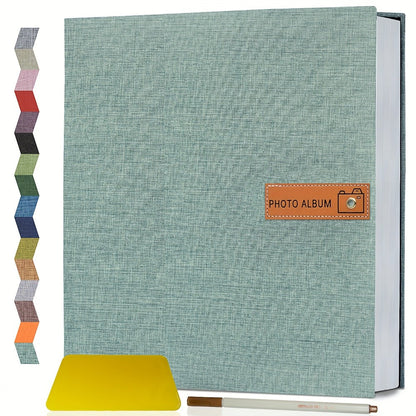 Self Adhesive Photo Album Scrapbook – Large Linen Cover Memory Book for 4x6 5x7 8x10 Photos, DIY Picture Book with Metal Pen, Gift for Mom
