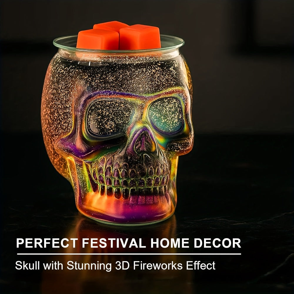 3D Glass Skull Electric Wax Melter Warmer – USB Powered PTC Aromatic Wax Burner for Home Decor, Halloween Christmas Holiday Gift