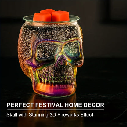 3D Glass Skull Electric Wax Melter Warmer – USB Powered PTC Aromatic Wax Burner for Home Decor, Halloween Christmas Holiday Gift