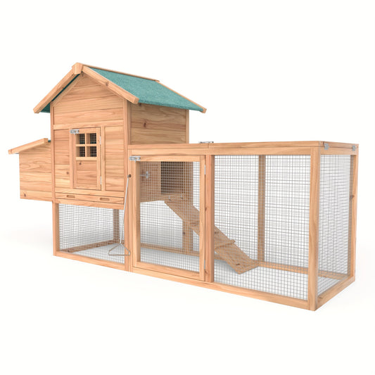 Outdoor Wooden Chicken Coop 80" – Backyard Hen House for 2-4 Chickens with Run Cage, Nesting Box & Ramp | Weather-Resistant Fir Wood Poultry
