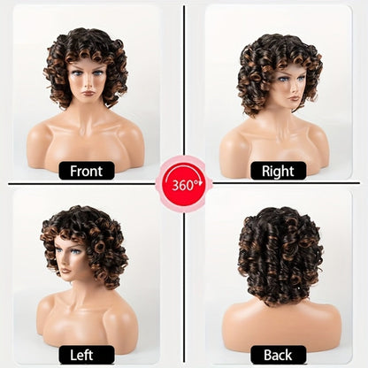 Synthetic Wig 14-Inch Kinky Curly Afro with Bangs in Black, Black-Brown or Golden 33/27 for Daily Style
