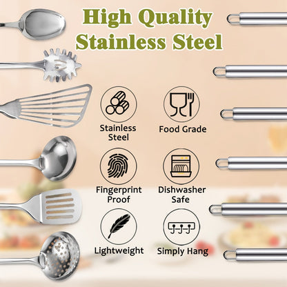Kitchen Utensils 12-Piece Stainless Steel Set with Countertop Holder and Eleven Cooking Tools