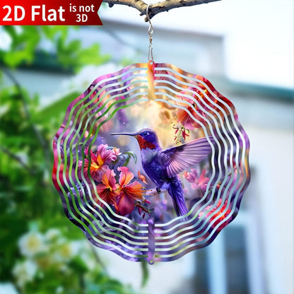 Hummingbird Wind Spinner for Garden – 10" Kinetic Metal Sculpture with Color-Changing Feathers, Wind-Powered 2D Flat Iron Art for Outdoor