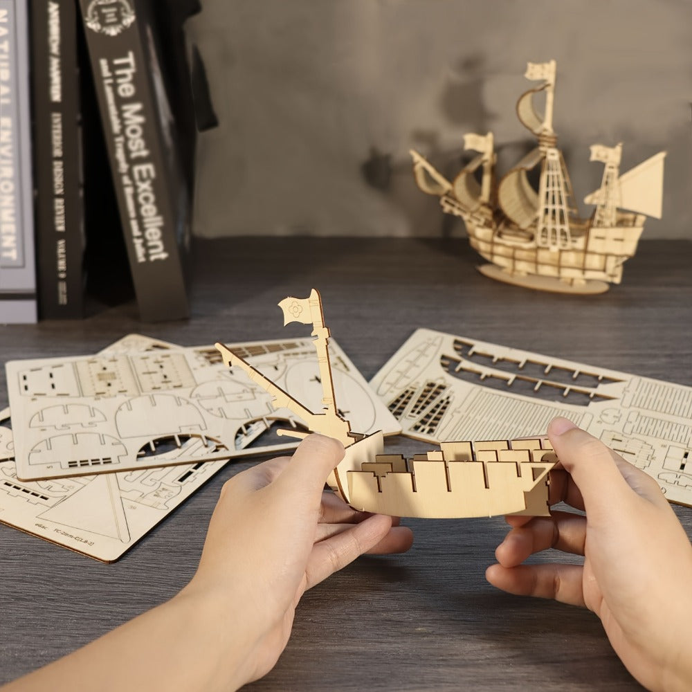 3D Wooden Model Kit Ocean Sailboat – DIY Assembly Puzzle for Adults & Teens, Handcrafted Sailing Ship Brain Teaser