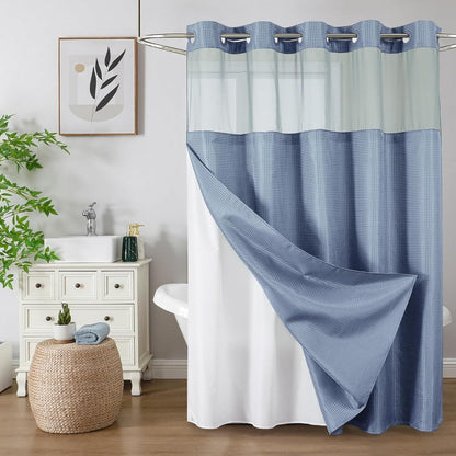 Waffle Shower Curtain with Liner Set Hookless Snap-In Double Layer Polyester Fabric Easy Clean for Bathroom Hotel Home Decor