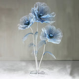 1 Set Of 3 Blue Silk Mesh Peonies