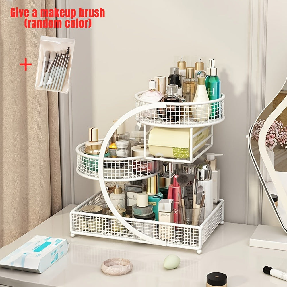 Lightweight Metal Cosmetic Storage Rack with Makeup Brushes Included No-Installation Countertop Organizer for Bathroom Dresser Vanity