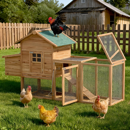 Chicken Coop with Run Large Outdoor Wooden Hen House 82 Inch Walk-in Poultry Cage for 2-4 Chickens Ducks for Garden, Patio and Yard Use