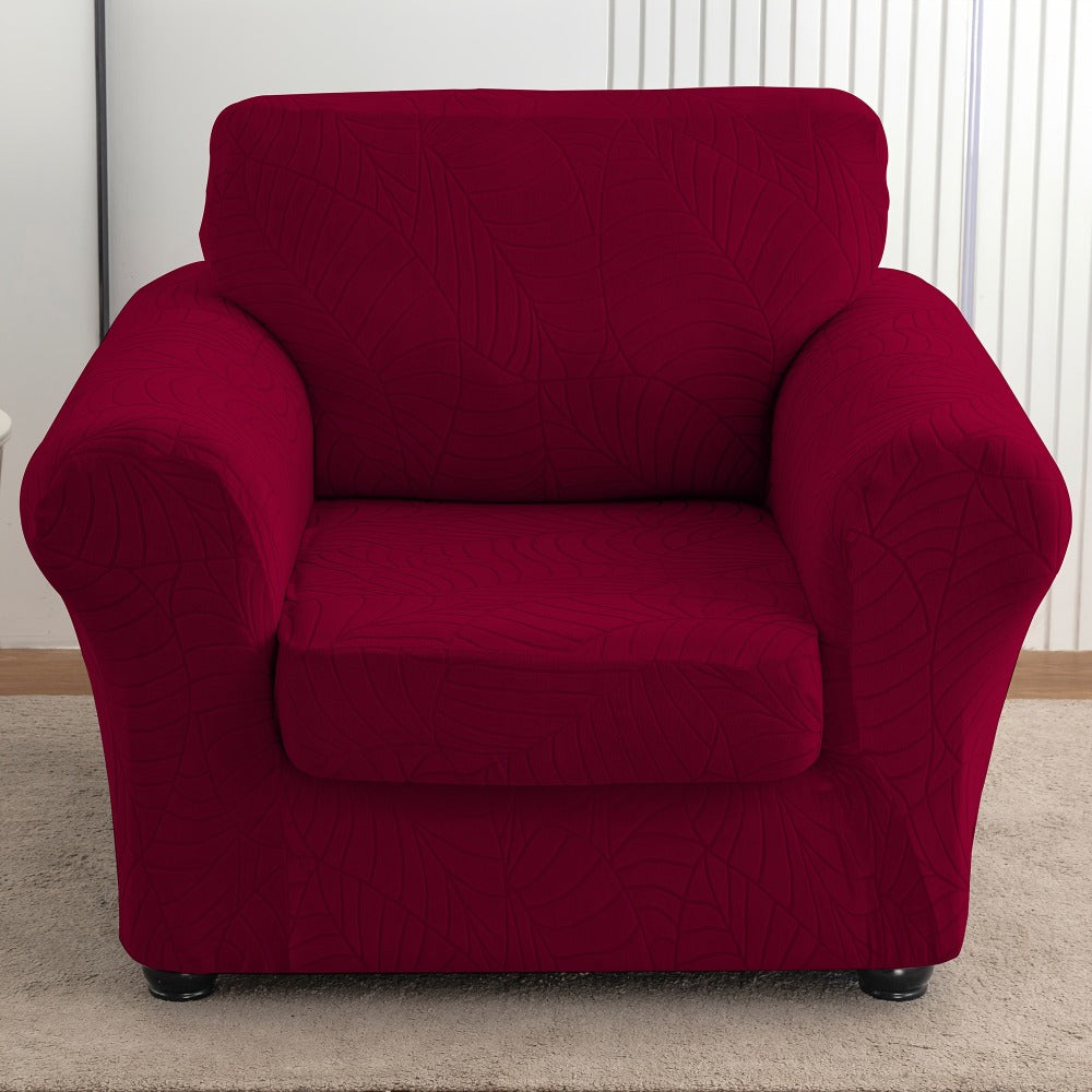 Armchair Slipcover 2pcs Set Jacquard Leaf Texture Stretch Chair Cover with Seat Cushion Cover for Entryways, Bedrooms and Living Spaces