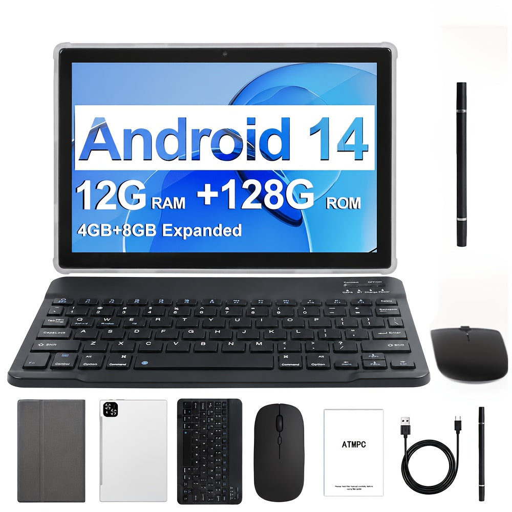 Android Tablet 10.1-Inch 2-in-1 with Android 14, Octa-Core CPU, WiFi 6 and 128GB Internal Storage