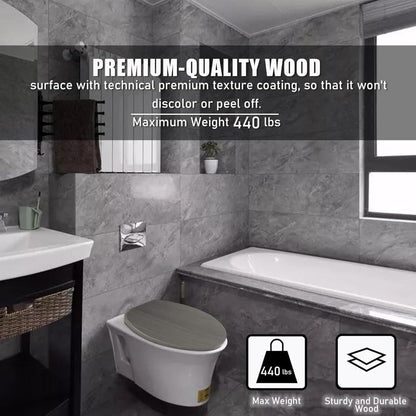 Slow Close Toilet Seat Round 19 Inch, Dark Grey -Close Toilet Lid with Alloy Hinges, Easy Clean Quick-Release