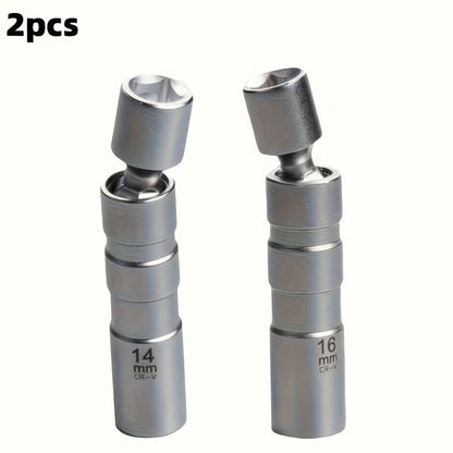 Magnetic Spark Plug Socket Set 14mm 16mm with 3/8" Drive Alloy Steel Ratchet Wrench 2-Piece Universal Spark Plug Removal Tool Kit for Car