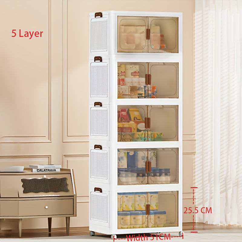 Foldable Storage Cabinet with Door, Multi-Layer Stackable Storage Box for Shoes, Clothes & Books