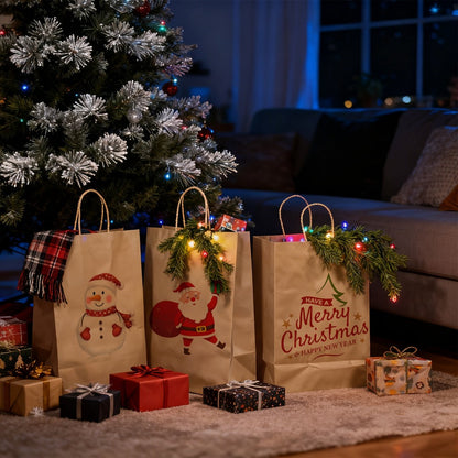 Gift Bag Set Large Brown Kraft Paper, 100 Bags with Twisted Handles, 112G Paper and 10 x 5 x 13 Inch Size