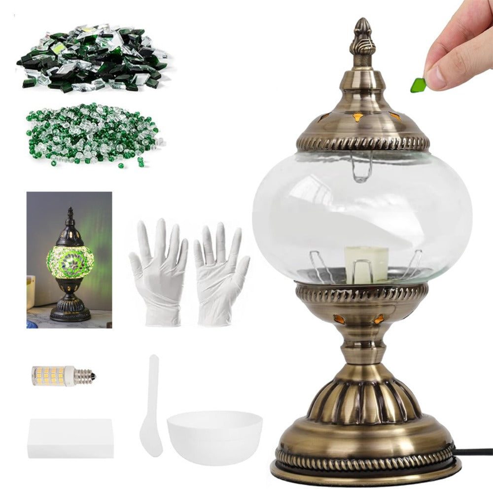 Moroccan Table Lamp Handmade DIY Turkish Lamp Dimmable Glass Metal Brass Bohemian Bedside for Entryways, Bedrooms and Living Spaces