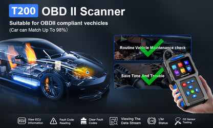 T200 or T300 OBD2 Scanner with Color Screen, I/M Readiness Menu and T300 Battery Check Option