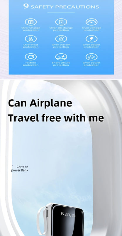 Power Bank 10000mAh with Built-In Cable Set, 5W/15W/22.5W selections, Display and Lanyard for Travel