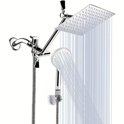 Rainfall Handheld Shower Combo 9-Setting, High Pressure 11" Extension Arm Leak-Proof Wall Mount 8 10 12 Inch Chrome Black