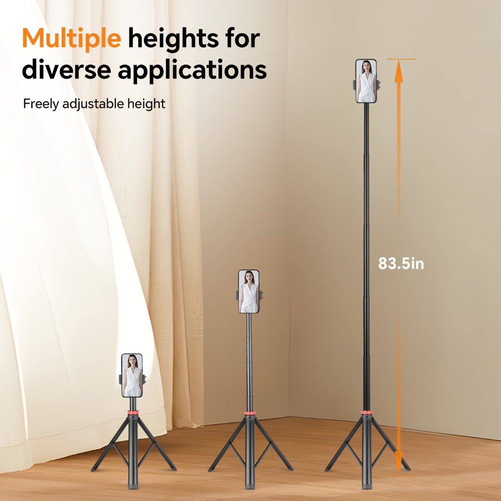 83 Inch Tall Phone Tripod Adjustable with Wireless Remote & Stable Base, Upgraded Extra-Tall Retractable Stand for iPhone 17/15/14