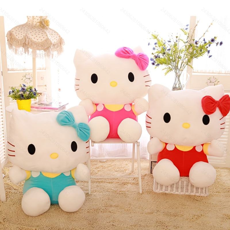Plush Toy Three-Piece Hello Kitty Character Set with Red, Pink and Blue Bow Styling for Display