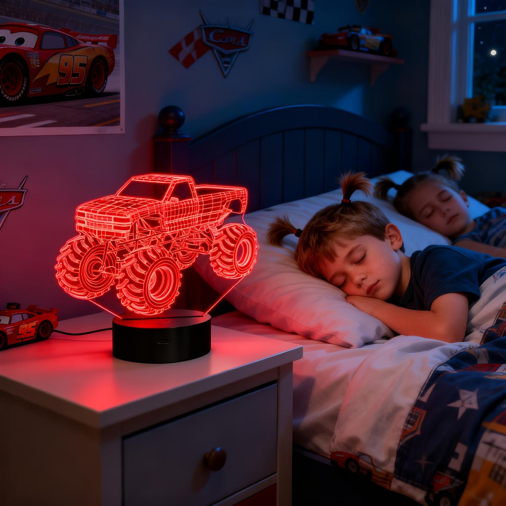 Monster Truck 3D Illusion Night Light 16 Color Changing LED Lamp Remote Control USB Powered for Entryways, Bedrooms and Living Spaces