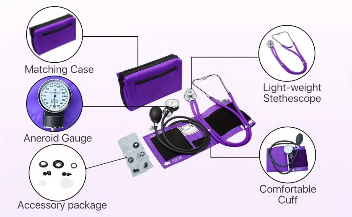 Blood Pressure Monitor Manual Aneroid Set, Upper-Arm Nylon Cuff with Dial Gauge, Stethoscope and Case