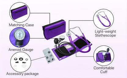 Blood Pressure Monitor Manual Aneroid Set, Upper-Arm Nylon Cuff with Dial Gauge, Stethoscope and Case