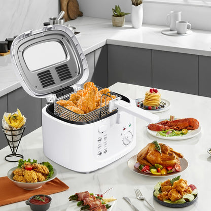 1500W Deep Fryer in Black or White with 84.54-Ounce Source Capacity, Windowed Lid and Rotary Dial
