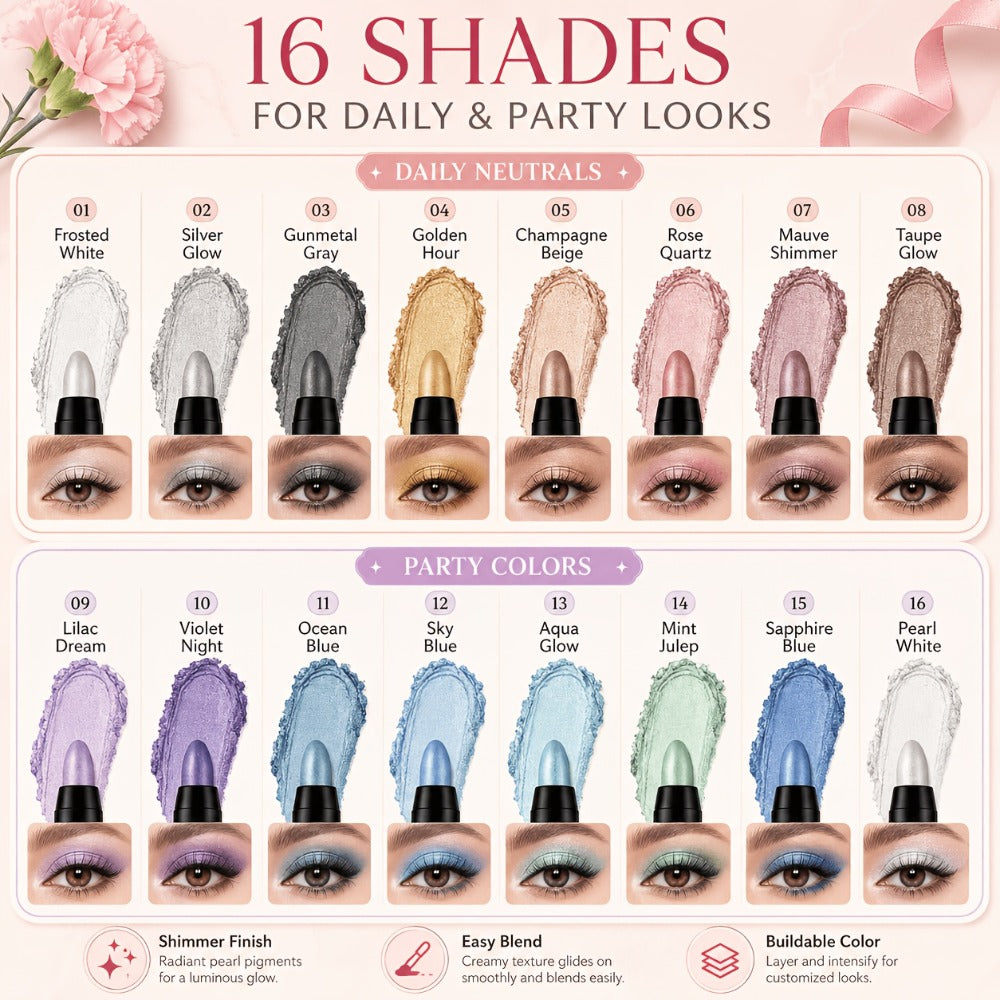 Highly Pigmented Eyeshadow Stick Set 16 Colors Waterproof Matte & Shimmer Eye Makeup Pencil Kit
