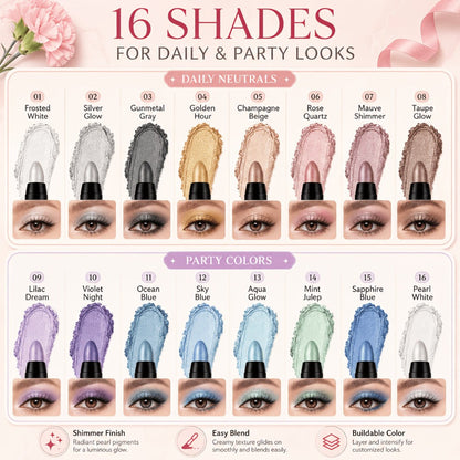 Highly Pigmented Eyeshadow Stick Set 16 Colors Waterproof Matte & Shimmer Eye Makeup Pencil Kit