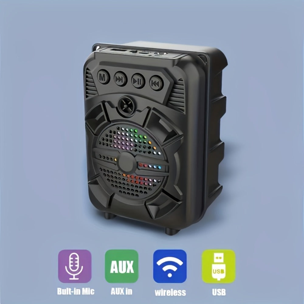 Portable Bluetooth Speaker with LED Light, Stereo Bass and Up to 10 Hours Playtime in Black