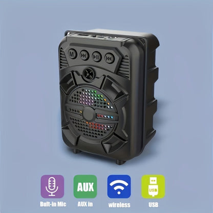 Portable Bluetooth Speaker with LED Light, Stereo Bass and Up to 10 Hours Playtime in Black