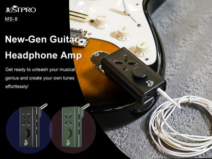 JUSTPRO Pocket Guitar Headphone Amp with 6 Amp Modules and 24 Guitar Effects for Bedside Audio, Alarms and Room Entertainment