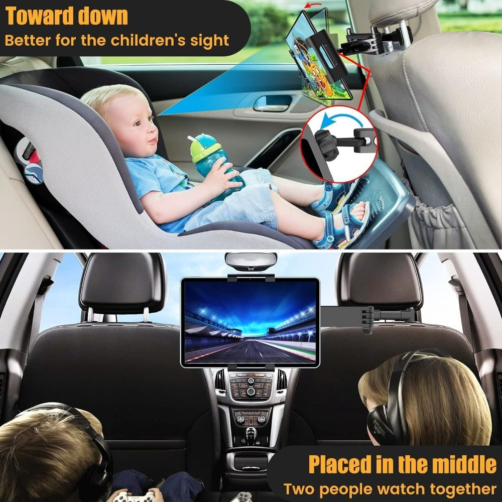 Car Headrest Tablet Mount 2-Pack – 360° Rotating Adjustable Holder for iPad & Tablets 5.5–18.4 Inch, Soft Sponge Padding