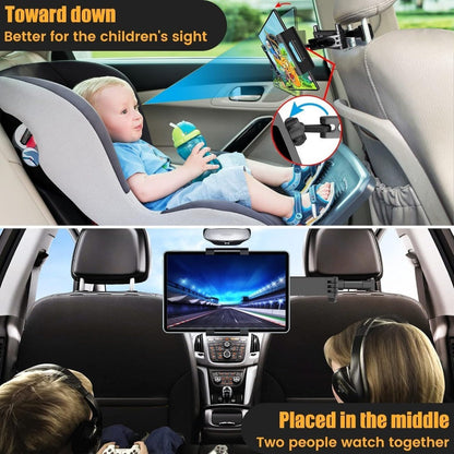Car Headrest Tablet Mount 2-Pack – 360° Rotating Adjustable Holder for iPad & Tablets 5.5–18.4 Inch, Soft Sponge Padding