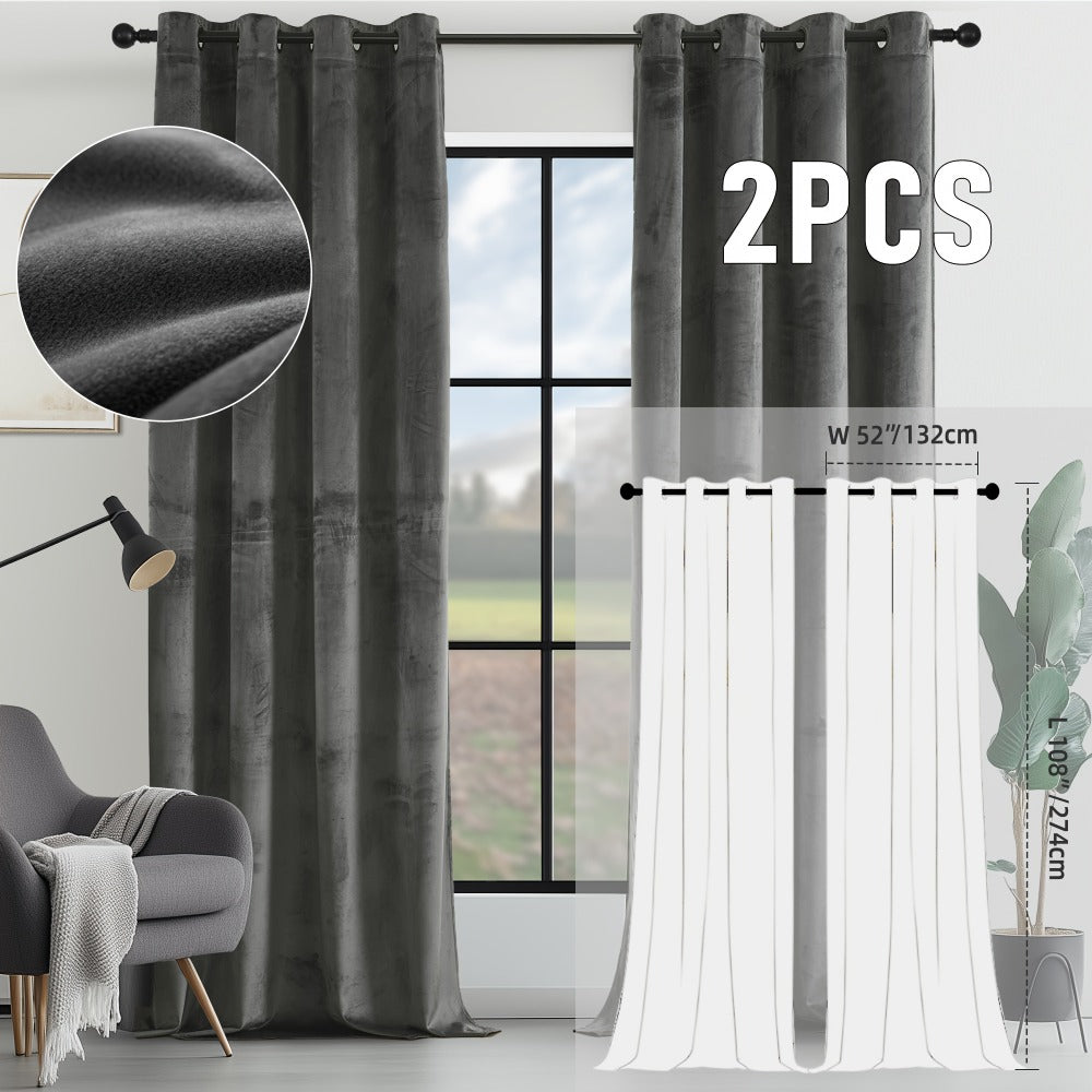 Velvet Room Darkening Curtains 2 Panels, Grommet Top Thermal Insulated Soundproof Blackout Curtains for Living Room Bedroom