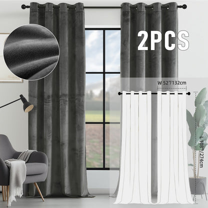 Velvet Room Darkening Curtains 2 Panels, Grommet Top Thermal Insulated Soundproof Blackout Curtains for Living Room Bedroom