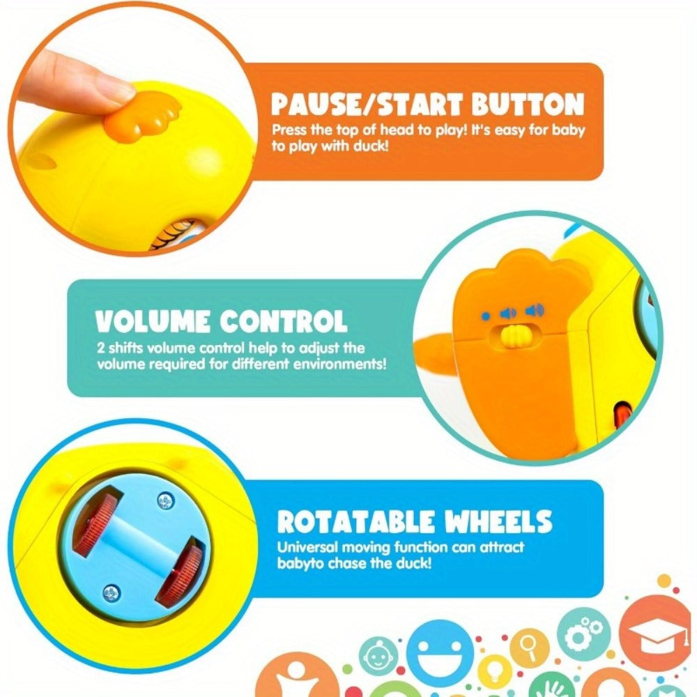 Musical Walking Duck Toy with Five Front Buttons, Flashing Wings and Rotating Wheel Base Pictured