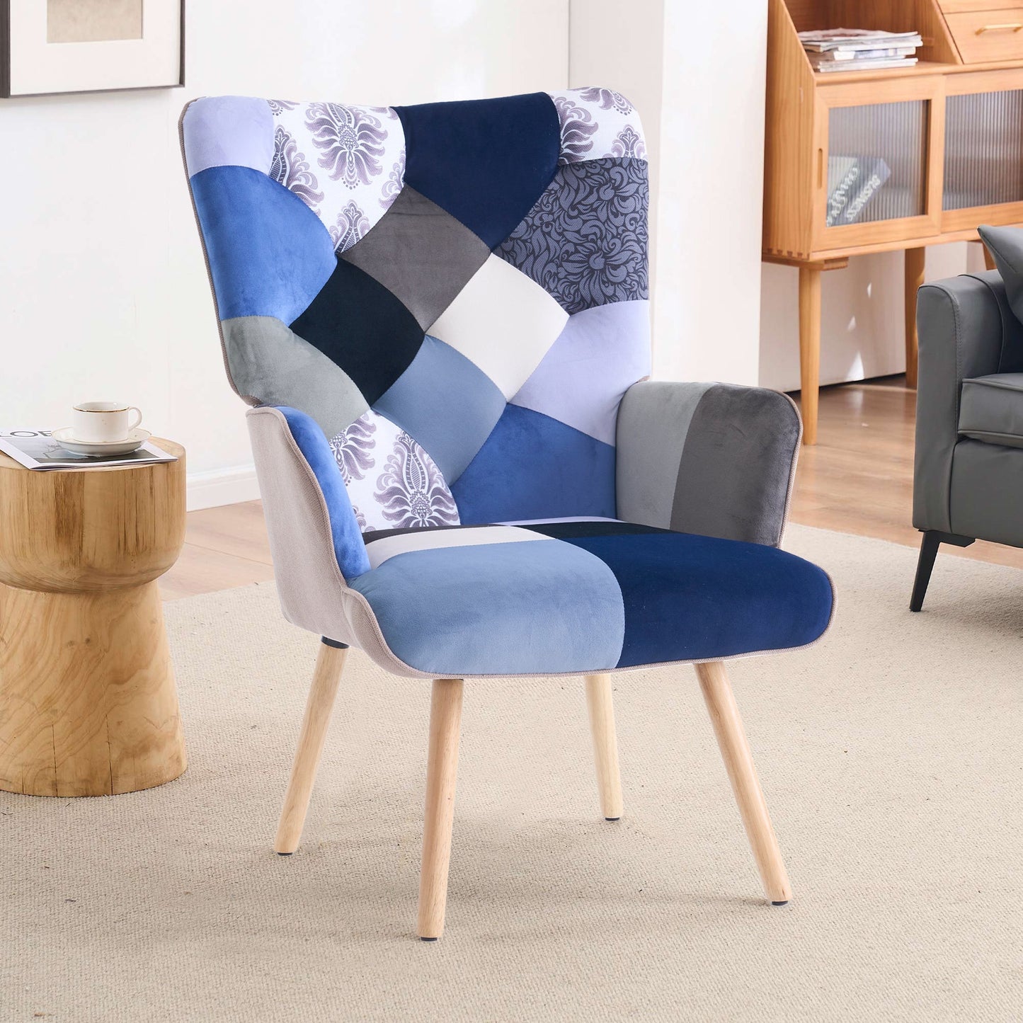 Accent Chair shown in the Blue Patchwork option