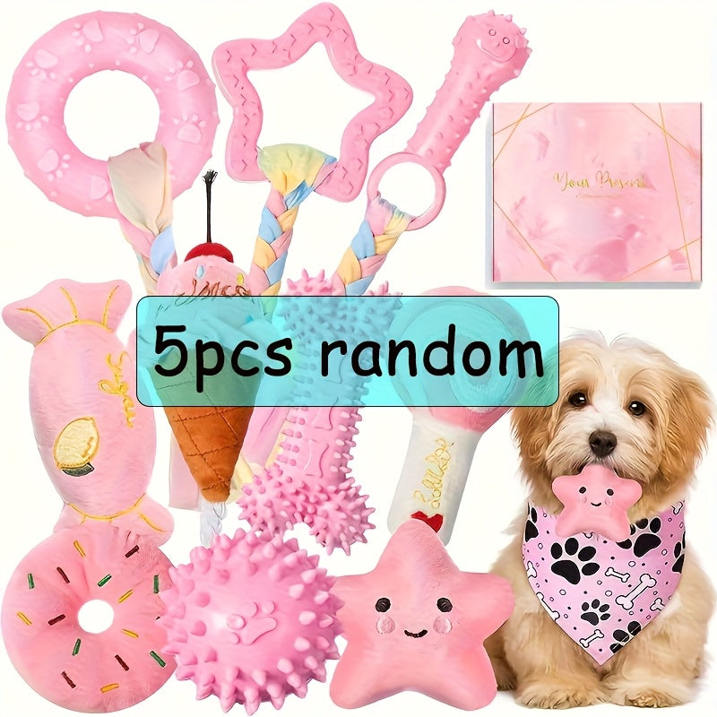 Puppy Chew Toy Set 5 Pieces – Non-Toxic Plush and Plastic Teeth Cleaning Toys for Small Dogs, Durable Teething Toy Bundle for Dental Health