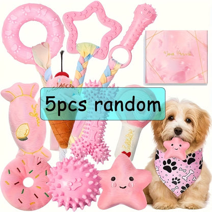 Puppy Chew Toy Set 5 Pieces – Non-Toxic Plush and Plastic Teeth Cleaning Toys for Small Dogs, Durable Teething Toy Bundle for Dental Health