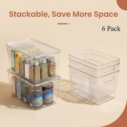 Clear Stackable Storage Bin Set with Six 10 x 6 x 5-Inch Containers, Matching Lids and Side Handles