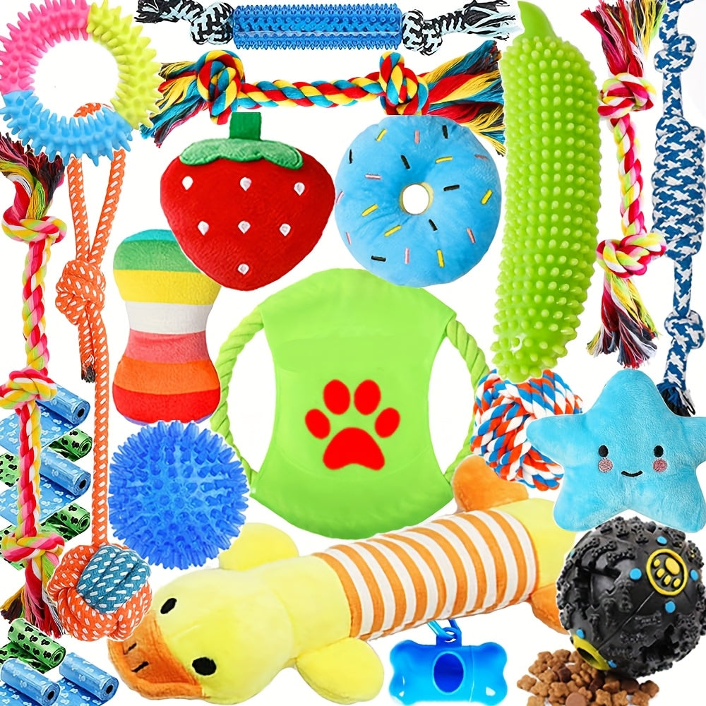 Rope Toys for Dogs, Dog Chew Toy Set 25 Pieces with Rope Toys Squeaky Toys Tug of War Teething Toys Treat Dispenser Ball Teeth Cleaning