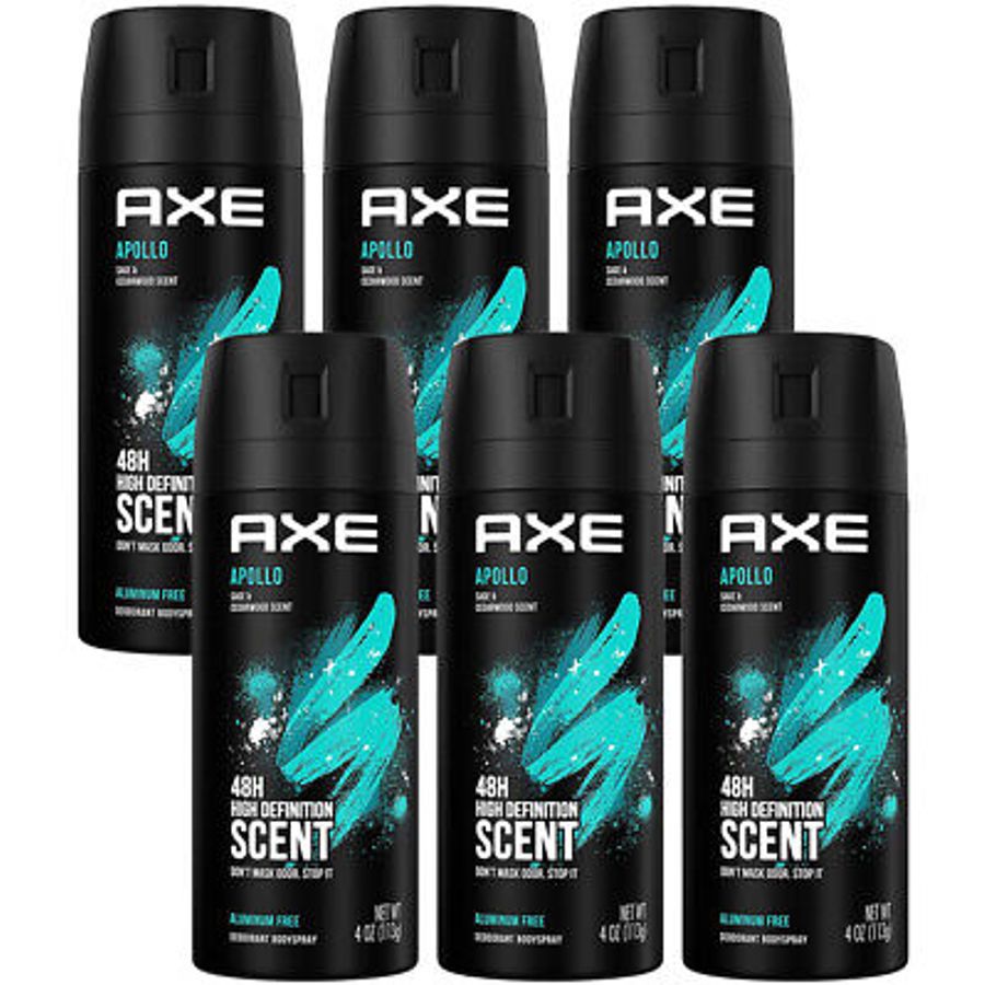 AXE Apollo Body Spray Six-Pack with 150ml Black Aerosol Cans, Apollo Scent Label and 5 fl oz Marking