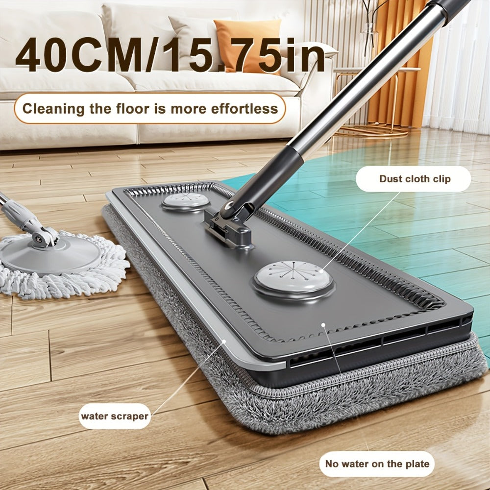 Flat Mop and Bucket System with Washable Reusable Microfiber Pads Dual Bucket Wringer Wet Dry Floor Mop for Hardwood Tile Marble Wall