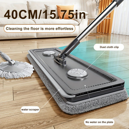 Flat Mop and Bucket System with Washable Reusable Microfiber Pads Dual Bucket Wringer Wet Dry Floor Mop for Hardwood Tile Marble Wall