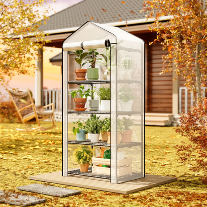 Tiered Greenhouse Shelves 3/4-Tier Portable Mini Plant Greenhouse with PE Cover & Aluminum Frame, Indoor Outdoor Warm House for Seedlings