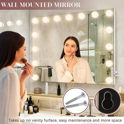 Hollywood Vanity Mirror with 15 LED Bulbs, 23 x 19 Inch Frame, Three Brightness Levels and White Base