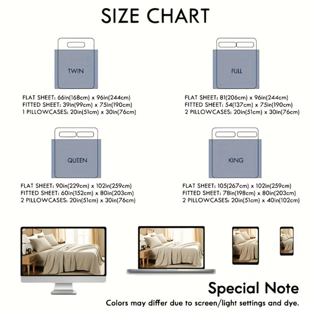 Fitted Sheet Set Deep Pocket | Soft Cooling Breathable Bedding 3-4pcs Fade-Resistant All-Season for Twin Full Queen King